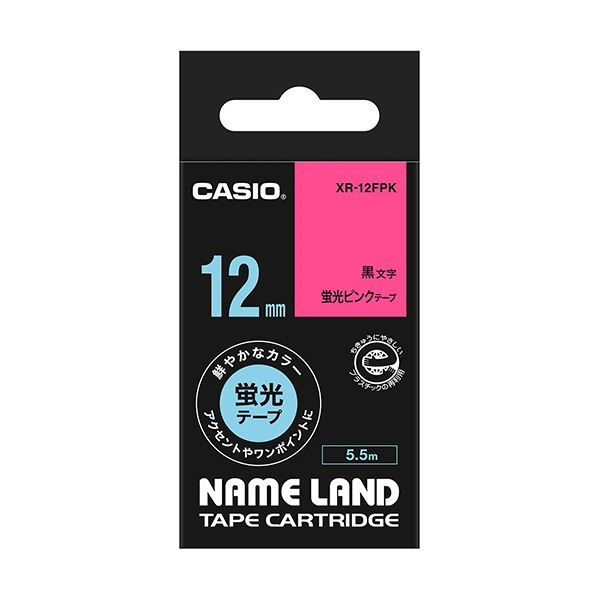 (まとめ) カシオ CASIO ネームランド NAME LAND スタンダードテープ 12mm×5.5m 蛍光ピンク/黒文字 XR-12FPK 1個 【×10セット】 (代引不可)