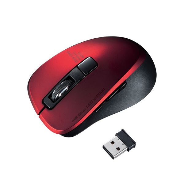 サンワサプライ 静音ワイヤレスブルーLEDマウス(5ボタン・レッド) MA-WBL153R (代引不可)