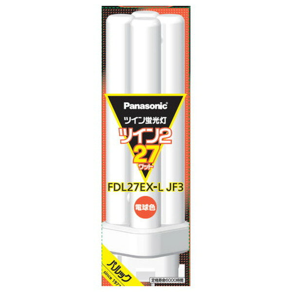 ●メーカー…パナソニック（Panasonic）●型番…FDL27EXLJF3●定格寿命…6，000時間●種別…27形●消費電力…27W●光色…電球色●全光束…1550lm●ガラス管径…16.7mm●長さ…141mm●重量(g)…84●口金…GX10q-4●定格ランプ電力…27W●ランプ電流…0.610A●色温度…3000K●4本束状ブリッジ(スリムなガラス管をブリッジ技術で結合させた蛍光灯)●定格寿命は2.75時間点灯、0.25時間消灯の連続繰返し条件でランプが点灯しなくなるまでの合計点灯時間の平均値を示します。●一般蛍光灯用の安定器（磁気回路）で使用できます。●27形はFL30用、ただし電子式安定器は適合ランプ専用のものをご使用ください。原産国：日本【代引きについて】こちらの商品は、代引きでの出荷は受け付けておりません。【送料について】北海道、沖縄、離島は別途送料を頂きます。