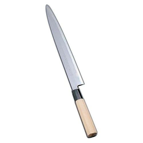 堺寛光 紋鍛 刺身包丁（片刃） 39cm AZT1507 JANコード 4974158094074●サイズ(cm):39●全長(mm):550●重量(g):325●背厚(mm):4.5●材質：刃身:青鋼二号、柄部:八角水牛柄■※庖丁の表示サイズは、マチ付庖丁は刃先からマチまで、 マチなし庖丁は刃渡り寸法となっております。■堺實光 紋鍛(青鋼) 安来青鋼二号1.鋼の中では最高級と言われる「安来 青二鋼」を使用しております。■青鋼とは、別名「青紙」とも呼ばれており、タングステン(硬度に関与)、 クローム(靭性に関与)、炭素の化合物(合金炭化物)が含まれております。■2.炭素はニューセラミックなみの硬度がある為、白鋼より磨耗しにくい特性を 持っています。■その為、切れ味が長持ちします。【送料について】北海道、沖縄、離島は送料を頂きます。【クレジットカードご利用について】※ご注文の際にお客様の本人確認（電話/メール確認等）をお願いする場合がございます。