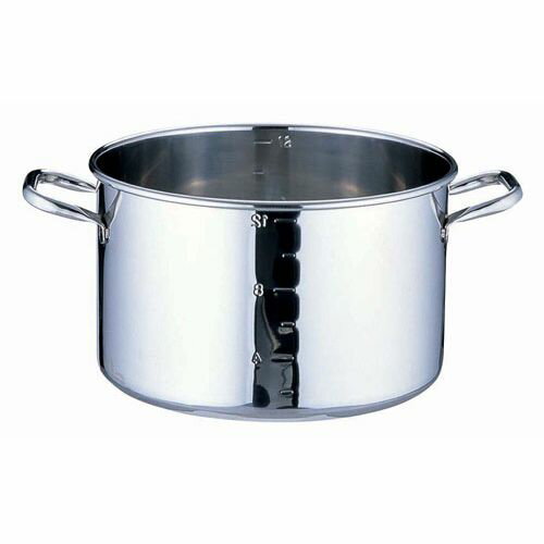 遠藤商事 SAパワー・デンジ半寸胴鍋 目盛付 蓋無 42cm AHV8942 JANコード 4905001009877●サイズ表示(内径cm):42●外径×深さ(mm):440×280●容量(L):38.0●重量(kg):6.34●底板厚(mm):3.0●底径(mm):400●材質：ステンレス■パワー・デンジ(モリブデン鋼)[IH対応]Point 熱源を選ばないタフなアイテム。■あらゆる熱源に対応・単層極厚底構造がプロの過酷な厨房を耐え抜きます。■ガス火はもちろん業務用電磁調理器には特にお勧めです。■高耐久ボディ・鍋本体には耐久性・耐腐食性に優れたモリブデン鋼を採用。■アルゴン溶接で加工された取っ手部は内面にビスが無く洗浄が簡単です。■一目で判る目盛付・便利な目盛付きで仕込量や調合目安がわかりやすく調理をサポートします。■(寸胴鍋、半寸胴鍋のみ)■※蓋は ANB30 「SAパワー・デンジ用鍋蓋」をご使用ください。■※IH対応【送料について】北海道、沖縄、離島は送料を頂きます。