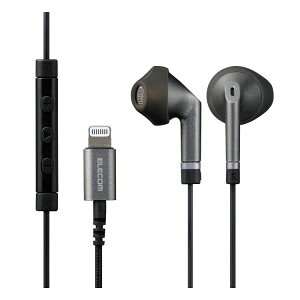 エレコム イヤホン ステレオヘッドホン 有線タイプ LightningiPhone/iPad マイク付 高耐久ケーブル ブラック EHP-LFS10IMBK(代引不可)バーゲン