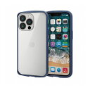 iPhone13 Pro ケース カバー ハイブリッドケース 軽量 背面ガラス フレームカラー ネイビー(PM-A21CTSLFCGNV) メーカー品