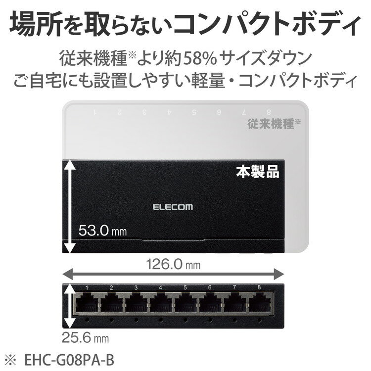 エレコム スイッチングハブ LAN ハブ 8ポート Giga対応 1000/100/10Mbps 金属筐体 AC電源 ファンレス 静音 省エネ機能 壁掛け設置対応 ブラック EHC-G08MA-B(代引不可)【送料無料】
