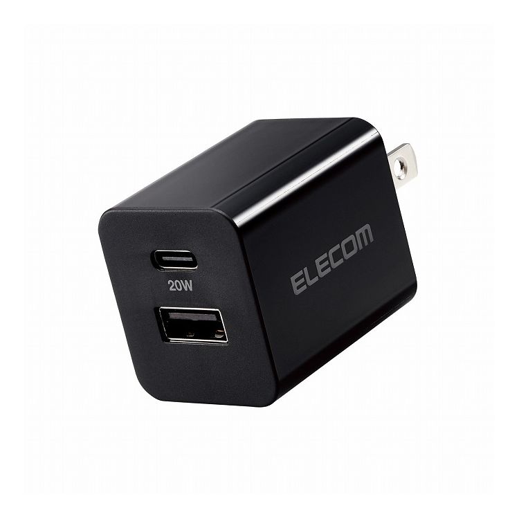 エレコム USB Type-C 充電器 PD 対応 最大出力20W タイプC ×1 USB A ×1 【 iPhone iPad Air Galaxy Xperia AQUOS OPPO Android 各種 他 】 スイングプラグ ブラック ELECOM(代引不可)