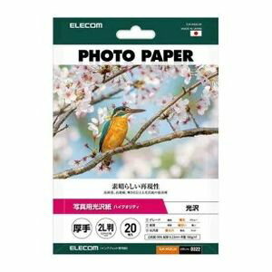 エレコム プリンター用紙 写真用紙 2L判 20枚 光沢 高グレード 厚手 写真プリント用紙 ホワイト(代引不可)【送料無料】