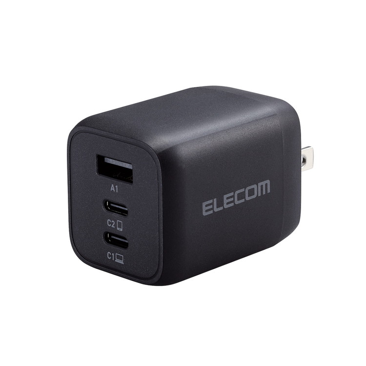 エレコム ELECOM ノートパソコン 充電器 PD 65W PPS対応 タイプC ×2 USB A ×1 【 MacBook Pro / Air レノボ Dell HP NEC iPad iPhone Android 各種対応 】 ブラック(代引不可)【送料無料】