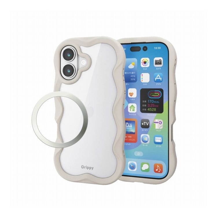 エレコム ELECOM iPhone 17 ケース ハイブリッド 衝撃吸収 磁気吸着対応メタルステッカー付 ストラップホール付 ストラップホールシート付 背面クリア Grippy ベージュ PM-A25AFCWAVEBE(代引不可)