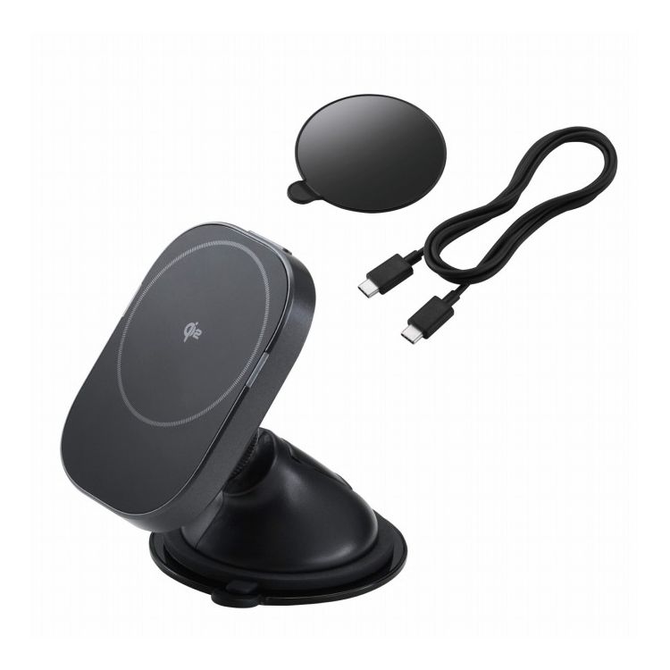 エレコム ELECOM ワイヤレス充電器 Qi2 車 用 マグネット スマホホルダー 15W 高速充電 ダッシュボード対応 強力ゲル吸盤 片手操作 【 MagSafe / Qi2 対応 】 ブラック W-QC12BK(代引不可)【送料無料】