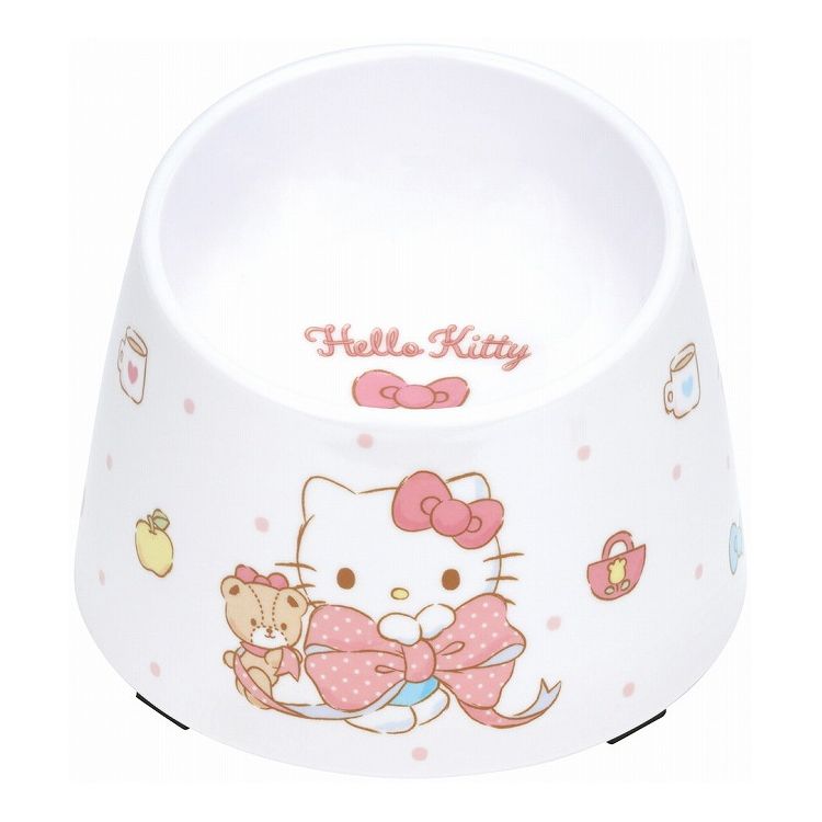 【商品詳細】高さがあるので楽な姿勢で食べやすいメラミン製フードボウル！フードが中央に集まる形状。奥側の高いフチでフードがこぼれにくい。首に負担が少ない高さで食べやすい。転倒・キズ防止のすべり止め付き。手がかけられ持ち運びやすい穴。超小型犬種用。体重4kg未満。※目安【商品サイズ（約）】サイズ：160×160×高さ110mm容量：250ml【品質表示(耐熱温度)】本体：メラミン樹脂(耐熱温度100度)すべり止め：合成ゴム(耐熱温度100度)※直火・電子レンジ・オーブン・自動食器洗浄機・食器乾燥機の使用はしないでください。●中国製※掲載画像はあくまでイメージです。実際の商品とは色等が異なる場合がございます。【送料について】北海道、沖縄、離島は送料を頂きます。サンリオハローキティクロミDisneyミッキーマウスミニーマウスくまのプーさん