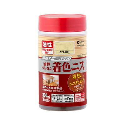 【商品説明】●木目を生かした着色と美しいツヤの二ス仕上げが同時にできます。●高耐久ウレタン樹脂配合だから磨耗や衝撃に強く、耐久性に優れ、長期間木部を守ります。●磨耗や衝撃に強い油性タイプ【用途】家具・建具・木工品など屋内の木部・木製品。【塗れないもの】高級家具、床面、テーブル天面、吸い込みのない素材(プリント合板・デコラ板)、UV塗装やセラミック塗装をしたもの、常に水に浸かっている所●容量：300ml●色：とうめい●商品サイズ（幅×奥行×高さ）：65Φ×130●商品重量(g)：350●乾燥時間：約2時間（20℃）約4時間（冬期）●重ね塗り時間：6時間以上（20℃）約10時間以上（冬期）●塗り面積（m2）：約1.8〜2.4●塗り重ね回数：2回※メーカーの都合によりパッケージ、内容等が変更される場合がございます。当店はメーカーコード（JANコード）で管理をしている為それに伴う返品、返金等の対応は受け付けておりませんのでご了承の上お買い求めください。【代引きについて】こちらの商品は、代引きでの出荷は受け付けておりません。【送料について】北海道、沖縄、離島は送料を頂きます。