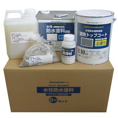 アトムサポート 水性防水塗料セット(コンクリート下地用)8m2セット中塗:ホワイト/トップ:グレー(代引不可)【送料無料】