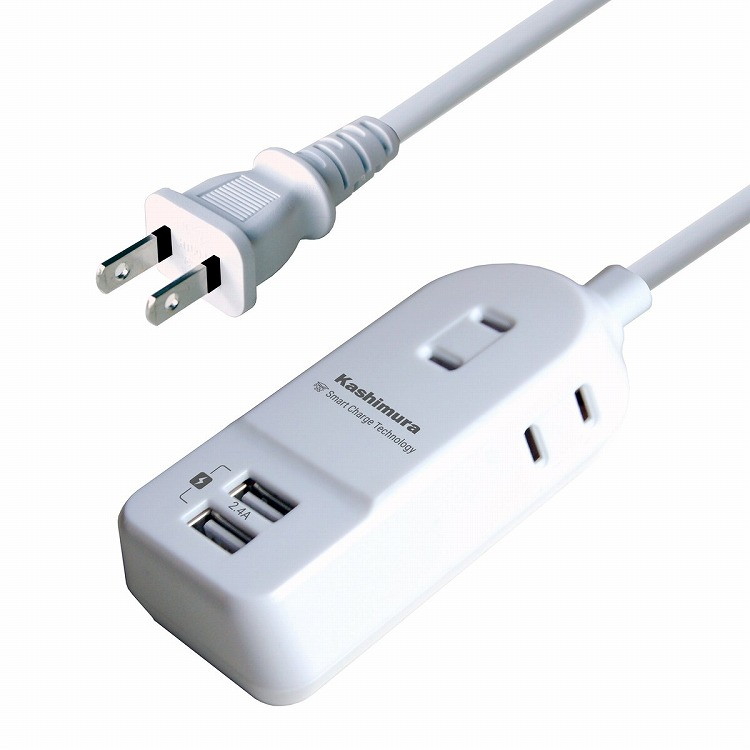 カシムラ AC充電器タップ3m2.4A WH AJ-590(代引不可)【送料無料】