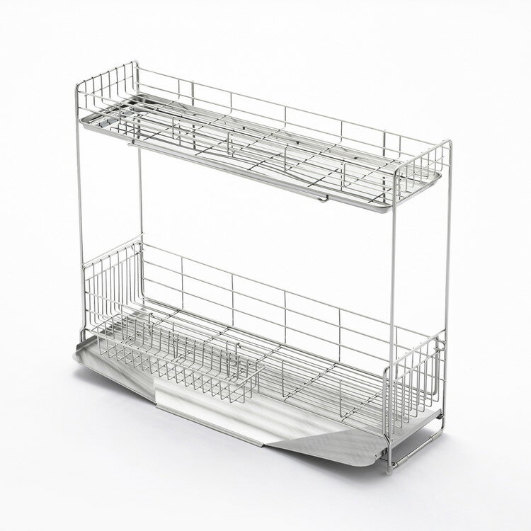 ●シンクサイドのわずかなスペースに設置できる2段水切り。【商品情報】●下段は伸縮するので大容量にも対応しています。●上段もトレー付きなので水が下に落ちず、下段は斜めトレーでシンクに直接流れていきます。●便利な小物ポケット付きです。●商品サイ...