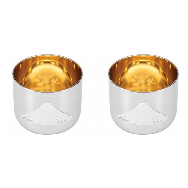 よこやま 感温ぐい呑み 赤富士 内面金メッキ (桜柄入り) 2PC EJG-800(代引不可)【送料無料】