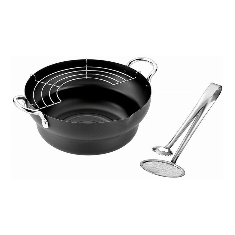 Ih Incompatible - よこやま 共柄天ぷら鍋24cm トング付き EJTP-403(代引不可)【送料無料】