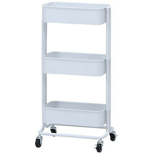 キッチンワゴン バスケット3段 スリム W390×D270×H785mm スチール所 おしゃれ ホワイト(代引不可)【送..