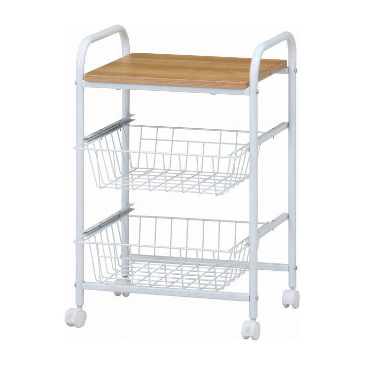 キッチンワゴン ホワイト×ナチュラル 幅45×奥行35.5×高さ69.5cm 合成樹脂化粧パーティクルボード スチール(代引不可)【送料無料】