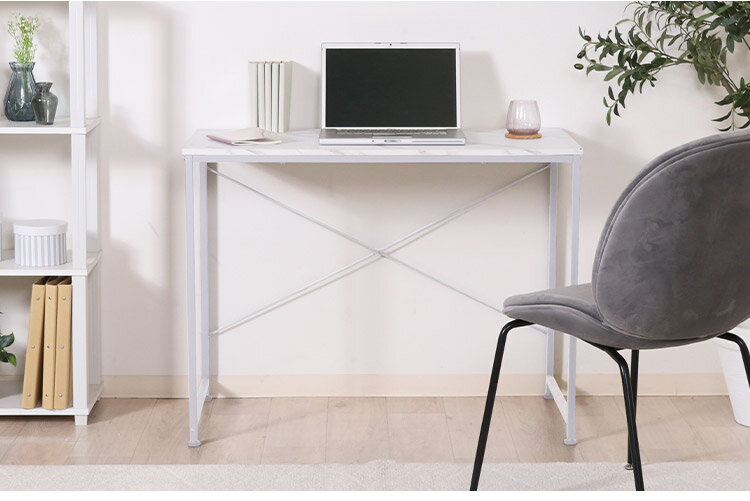 パソコンデスク 幅95cm 勉強机 コードスリット デスク 作業机 おしゃれ 木目調 石目柄 作業台 リビング ワンルーム オフィス リモートワーク 入学 入社 新居 新生活(代引不可)【送料無料】 [2]