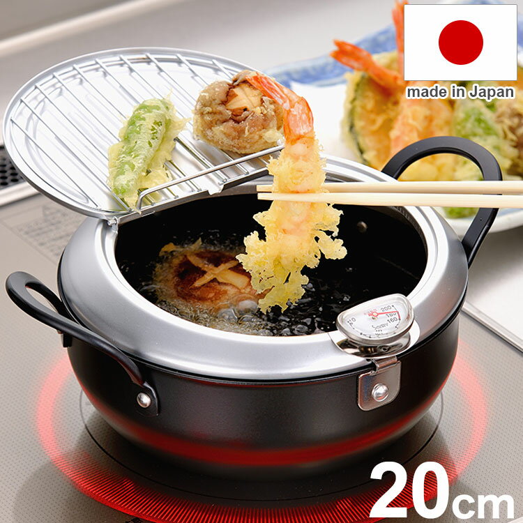 日本製 燕三条 蓋付き天ぷら鍋 20cm 油切りになるフタ付き ガス火・IH対応 油跳ねガード 油はね防止 取っ手 揚げ鍋 揚げ物鍋 燕三条発いいもの小路 鉄製蓋付天ぷら鍋 20cm TM-9467 和平フレイズ【送料無料】