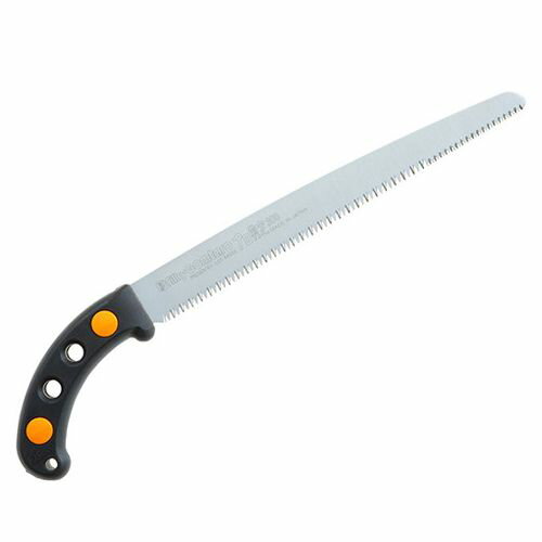 【用途】生木の剪定用鋸。【機能・特徴】細目と荒目が混在する2段ピッチ目立ての鋸です。細目で細い枝、荒目で太い枝の切断に威力を発揮します。鏡面研磨仕上げにより、切断面が綺麗に仕上がります。鞘にローラーを装備しているので、抜き差しをスムーズに行...