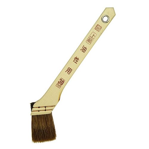 【用途】塗装作業用ハケ。【機能・特徴】厳選した高品質の原毛に特殊ナイロンを混毛した独自の毛組です。手によくなじみ、使いやすい白木のハンドルです。プロ感覚の塗りの手応えと仕上がりが楽しめます。毛材をハンドル(柄)で挟み込み、柄に穴を開けて毛頭を銅線で綴じています。毛厚があり、毛量が多いので塗料含みが良く、1回の作業で広い面積が塗れます。【仕様】●サイズ：30mm。●油性用。●本職トジ式。【材質】●毛材：馬毛・化繊。【商品サイズ】幅40×高さ230×奥行30mm　重量30g【注意事項ほか】●(1)新しいハケは、使用前によくしごいて抜けかかった毛を抜いてください。●(2)使用後、ハケの塗料をしごきとってから、つかった塗料のうすめ液(水性塗料は水)で洗ってください(この後、中性洗剤で洗えば更にきれいになります)。【送料について】北海道、沖縄、離島は送料を頂きます。
