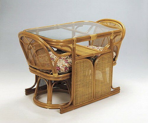 ダイニングセット 天然籐ダイニング 3点セット 籐 天然籐 ダイニング3点セット ガラステーブル ダイニング(代引不可)【送料無料】 [2]