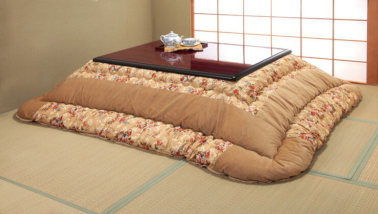 リコメン堂の日本製 こたつ掛布団 205×205cm ベロアパッチ 光沢 手触り ベロア パッチワーク ラウンド加工 こたつ 布団 ベージュ グリーン(代引不可)【送料無料】｜アングル2