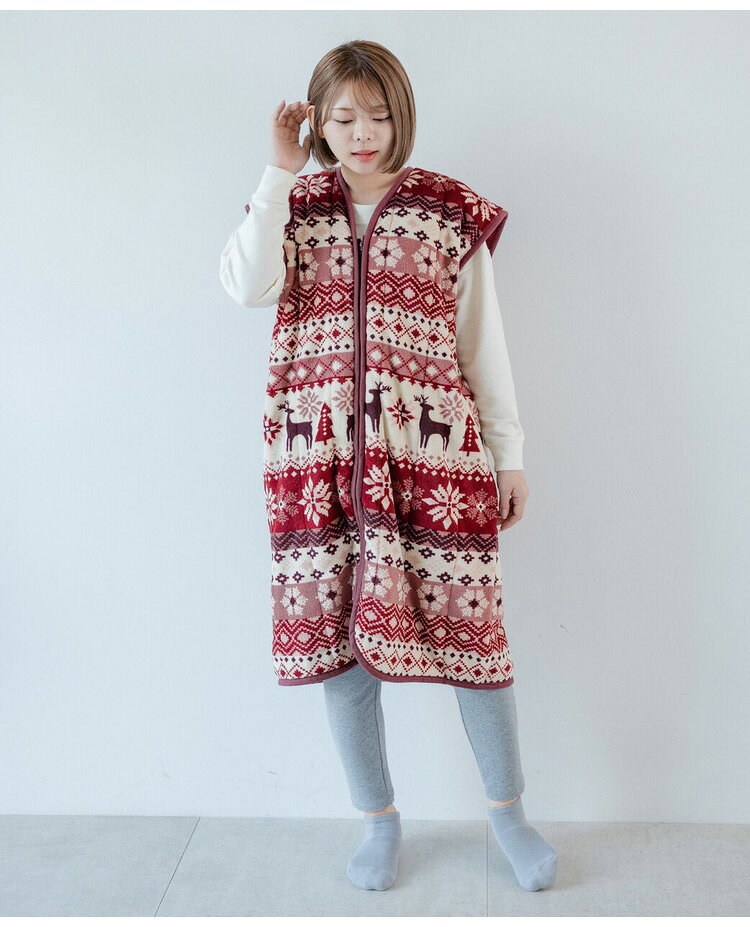 あったか着る毛布 ノルディック柄 吸湿発熱 毛布スリーパー ショート 65×100cm 北...