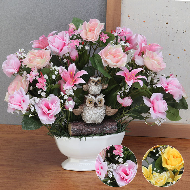 Other - アレンジメントフラワー 造花 光触媒加工 抗菌消臭 ふくろうオーナメント ローズ ミニリリー カスミソウ 玄関 リビング 贈答 観葉植物 フェイクグリーン(代引不可)【送料無料】