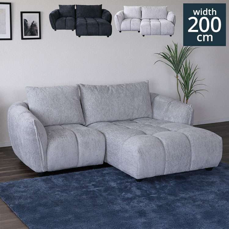 ■商品サイズ幅約201×奥行159×高さ80cm(座面高さ43） ■素材張地/ファブリック:ポリエステル100％座面:ウレタンフォーム・Sバネ 背クッション:フェザー・シリコンフィル脚:樹脂■重量61.9kg■生産国ベトナム■特徴モコモコし...