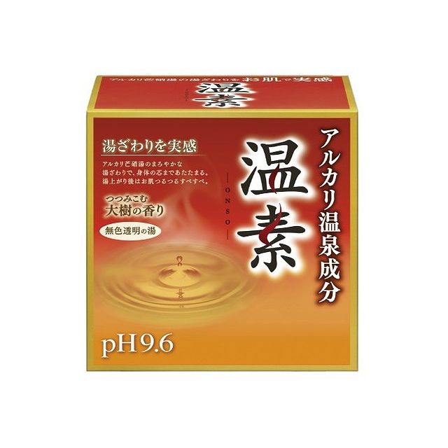 【商品詳細】●アルカリの湯とは？お湯のpH値が8.5以上のアルカリ性で、独特の湯ざわりがあります。つるつるすべすべの感触が得られるので、美人の湯とも言われています。●温素は、アルカリ湯を自宅で味わえる入浴剤pH9.5〜9.6のアルカリ性の本格入浴剤で、アルカリの湯独特の湯ざわりと、湯上りのつるつるすべすべ感を実感いただけます。●温素は、本物志向！着色料ゼロアルカリの湯の感触を活かすため、着色料は使用しておりません。香りは、「つつみこむ大樹の香り」「ほっとする柚子の香り」使用方法お風呂のお湯（約200L）に本品1包（30g）を入れ、よくかき混ぜて入浴してください。注意事項● 入浴以外の用途には使用しないこと。 ● 皮膚あるいは体質に異常がある場合は、医師に相談の上使用すること。 ● 使用中や使用後、皮膚に発疹、発赤、かゆみ、刺激感などの異常が現れた場合、使用を中止し医師又は薬剤師に相談すること。 ● 本品は食べられません。万一大量に飲み込んだときは、水を飲ませるなどの処置を行うこと。 ● 本品が誤って直接目に入った場合は清水で十分に洗い流し、また顔や皮膚に直接付着した場合は石鹸で十分に洗い流し、異常があれば医師の診療を受けること。素材・成分【有効成分】乾燥硫酸ナトリウム、炭酸ナトリウム【その他成分】ポリアクリル酸塩、無水ケイ酸、香料商品区分：医薬部外品製造国：中華人民共和国発売元、製造元、輸入元又は販売元アース製薬【代引きについて】こちらの商品は、代引きでの出荷は受け付けておりません。【送料について】北海道、沖縄、離島は送料を頂きます。※メーカーの都合によりパッケージ、内容等が変更される場合がございます。当店はメーカーコード（JANコード）で管理をしている為それに伴う返品、返金等の対応は受け付けておりませんのでご了承の上お買い求めください。【商品詳細】●アルカリの湯とは？お湯のpH値が8.5以上のアルカリ性で、独特の湯ざわりがあります。つるつるすべすべの感触が得られるので、美人の湯とも言われています。●温素は、アルカリ湯を自宅で味わえる入浴剤pH9.5〜9.6のアルカリ性の本格入浴剤で、アルカリの湯独特の湯ざわりと、湯上りのつるつるすべすべ感を実感いただけます。●温素は、本物志向！着色料ゼロアルカリの湯の感触を活かすため、着色料は使用しておりません。香りは、「つつみこむ大樹の香り」「ほっとする柚子の香り」使用方法お風呂のお湯（約200L）に本品1包（30g）を入れ、よくかき混ぜて入浴してください。注意事項● 入浴以外の用途には使用しないこと。 ● 皮膚あるいは体質に異常がある場合は、医師に相談の上使用すること。 ● 使用中や使用後、皮膚に発疹、発赤、かゆみ、刺激感などの異常が現れた場合、使用を中止し医師又は薬剤師に相談すること。 ● 本品は食べられません。万一大量に飲み込んだときは、水を飲ませるなどの処置を行うこと。 ● 本品が誤って直接目に入った場合は清水で十分に洗い流し、また顔や皮膚に直接付着した場合は石鹸で十分に洗い流し、異常があれば医師の診療を受けること。素材・成分【有効成分】乾燥硫酸ナトリウム、炭酸ナトリウム【その他成分】ポリアクリル酸塩、無水ケイ酸、香料商品区分：医薬部外品製造国：中華人民共和国発売元、製造元、輸入元又は販売元アース製薬