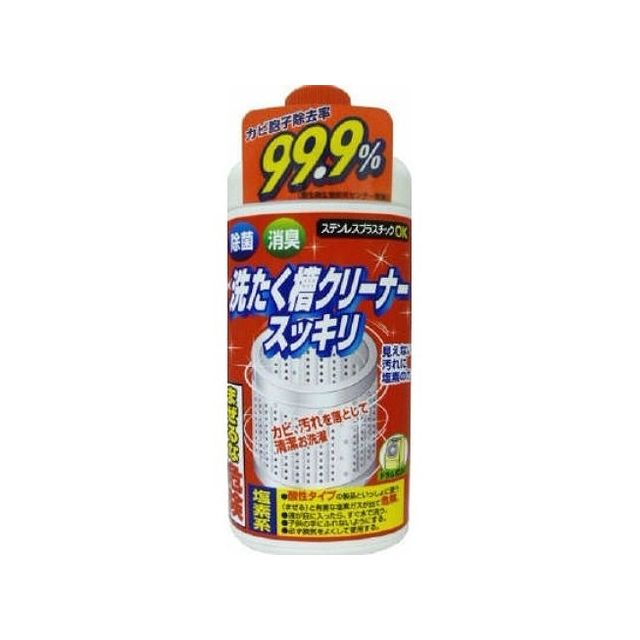 【商品詳細】塩素系液体タイプなのですばやく汚れに浸透して、洗濯槽の裏側に隠れたカビ汚れを漂白し分解します。除菌・消臭効果で清潔な状態を保ち、ニオイもスッキリ。洗濯槽を清潔に保つため、1〜2ヶ月ごとの定期的な使用が効果的です。使用方法4〜9kg洗いまでの洗濯機に全量を使用（4kg洗いまでの洗濯機には半分使用し、残りはキャップをしっかり閉め保管。）洗濯槽の洗浄（全自動・乾燥機付き全自動・ドラム式）ステンレス槽・プラスチック槽どちらにもご使用できます。注意事項●用途外に使わない。●体調がすぐれない時は使用しない。●必ず単独で使用する。●熱湯で使わない。●容器を強く持って伽プを開けると原液が飛び出す恐れがあるので注意する。●使用する時は炊事用手袋を使用する。●水や他のものを入れたり、つめかえたりしない。破損することがある。●効果が落ちるまで、酸素系や還元系漂白剤と併用・混合しない。●洗たく物を入れたまま使わない。衣類や敷物につくと脱色するので注意。●使用時は必ず充分に換気する。●直射●目に入った時は失明のおそれがある。こすらずただちに流水で15分以上洗い流し、痛みや異常がなくても直後に必ず眼科医に受診する。●飲み込んだ時は吐かずに、すぐ口をすすぎ、コップ1〜2杯の牛乳か水を飲む等の処置をし、医師に相談する。●皮ふについた時はすぐに水で充分洗い流す。異常が残る場合は皮ふ科医に相談する。●使用中、目にしみたり、せき込んだり、気分が悪くなった時は使用をやめてその場を離れ、洗眼、うがい等をする。※いずれも受診時は商品を持参する。素材・成分次亜塩素酸ナトリウム水酸化ナトリウム（1.0％）界面活性剤（アルキルアミンオキシド）ボトル：PEキャップ：PPラベル：PE製造国：日本発売元、製造元、輸入元又は販売元ロケット石鹸【代引きについて】こちらの商品は、代引きでの出荷は受け付けておりません。【送料について】北海道、沖縄、離島は送料を頂きます。※メーカーの都合によりパッケージ、内容等が変更される場合がございます。当店はメーカーコード（JANコード）で管理をしている為それに伴う返品、返金等の対応は受け付けておりませんのでご了承の上お買い求めください。