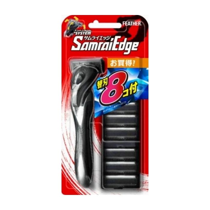肌にやさしいサムライエッジに替刃8コ付大容量のお買い得パックが登場！商品区分:日用雑貨品・他製造国:日本メーカー名:フェザー安全剃刀サイズ/容量:1個 単品JAN:4902470463520カミソリ 男性用 ホルダー【代引きについて】こちら...