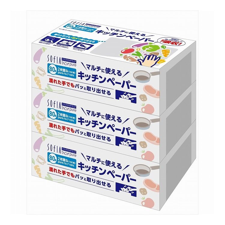 【単品6個セット】 マスコー製紙 キッチンペーパー80組3個パック(代引不可)【送料無料】