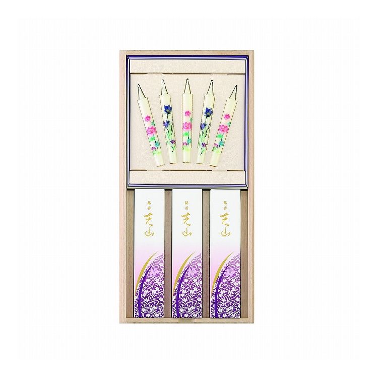 【単品7個セット】 日本香堂 銘香芝山 桐箱絵ろうそく5本セット(代引不可)【送料無料】