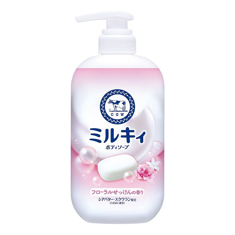 【商品説明文】110年以上やさしさにこだわってきた牛乳石鹸のやさしいせっけんの香りのボディソープ。クリーミィな泡で肌のうるおいを守り、すべすべ肌に。赤ちゃんから大人まで家族みんな心地良く使えます。シアバター・スクワラン(うるおい成分)配合。フローラルせっけんの香りです。商品区分：化粧品成分：水、ミリスチン酸k、ラウリン酸k、パルミチン酸k、塩化k、コカミドmea、ジステアリン酸グリコール、パルミチン酸、シア脂、スクワラン、コカミドメチルmea、コカミドプロピルベタイン、pegー75、pegー9m、pegー45m、ポリクオタニウムー6、グリセリン、香料、edtaー2naメーカー名：牛乳石鹸共進社原産国：日本内容量：500ml【代引きについて】こちらの商品は、代引きでの出荷は受け付けておりません。【送料について】北海道、沖縄、離島は送料を頂きます。