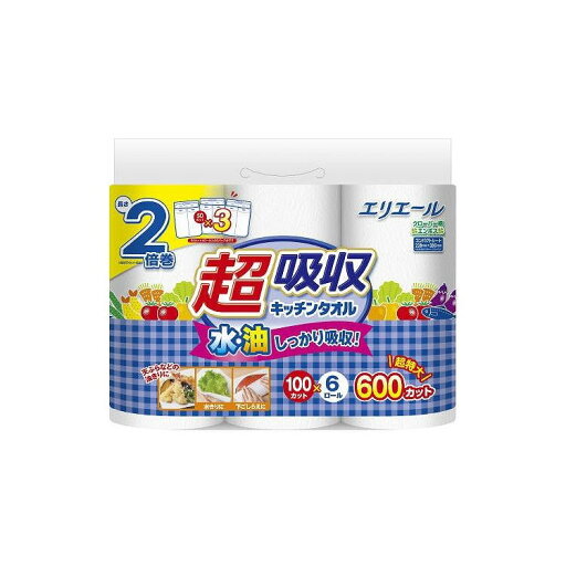 【単品8個セット】 大王製紙 エリエール超吸収キッチンタオル6R(100カット)(代引不可)【送料無料】 【単品8個セット】 大王製紙 エリエール超吸収キッチンタオル6R(100カット)(代引不可)【送料無料】