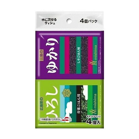 【商品詳細】三島食品の人気ふりかけ柄ポケットティシュ。中の個包装は、ゆかり・うめこ・かおり・あかり・ひろしの5柄のデザインが施されている。メーカー名:ダイレイ生産国・加工国:日本内容量:4個【代引きについて】こちらの商品は、代引きでの出荷は受け付けておりません。【送料について】北海道、沖縄、離島は送料を頂きます。