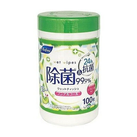 【単品2個セット】 リファイン ノンアルコール除菌ウェットティッシュ ボトル 100枚 ライフ堂(代引不可)【ポイント10倍】