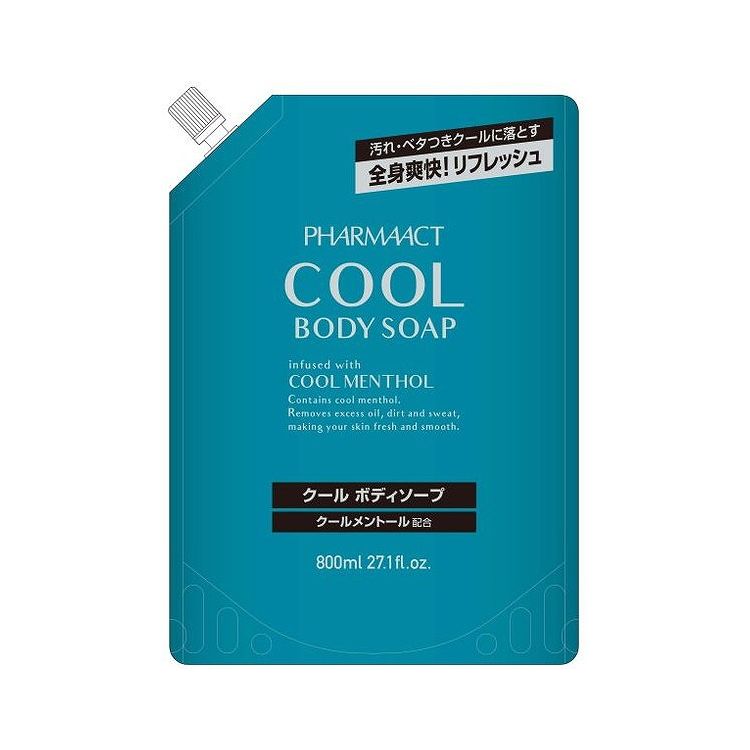 【商品説明】全身爽快＆リフレッシュ　冷却感・清涼感！　●全身を爽快に洗い上げるクールな使い心地で、洗い流した後も冷却感＆清涼感。●ひんやりもちもち泡がアブラ・汚れ・汗を洗い落とし、スッキリ清潔な肌に仕上げます。●天然由来の保湿成分配合で洗い上がりのうるおい感を逃さず、みずみずしいなめらか素肌に導きます。●爽快＆クールな香りで心も体もリフレッシュします。【商品詳細】商品区分：化粧品内容量：800ml製造国：日本本体重量(g)：830成分水、ラウリン酸、ミリスチン酸、水酸化K、コカミドDEA、グリセリン、コカミドプロピルベタイン、ラウレス硫酸Na、コカミドメチルMEA、メントール、塩化Na、BG、モモ葉エキス、ヒアルロン酸Na、セラミドNG、アルギニン、変性アルコール、EDTA-4Na、フェノキシエタノール、香料メーカー名：熊野油脂使用方法注意事項※予告なくパッケージリニューアルをされる場合がございますがご了承ください。※パッケージ変更に伴うご返品はお受け致しかねます。※メーカーの都合により予告なくパッケージ、仕様等が変更となる場合がございます。※当店はJANコードにて管理を行っている為、それに伴う返品、交換等はお受けしておりませんので事前にご了承の上お買い求めください。【特長】スキンケア、浴用、ボディソープ、熊野油脂【送料について】北海道、沖縄、離島は送料を頂きます。【代引きについて】こちらの商品は、代引きでの出荷は受け付けておりません。