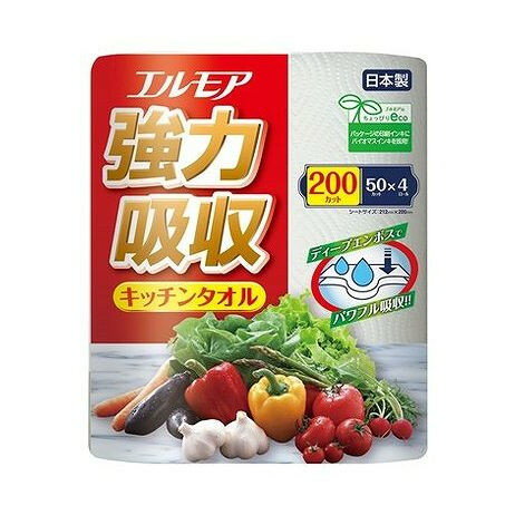 【単品6個セット】 カミ商事 エルモア 強力吸収キッチンタオル 4ロール 2枚重ね×50カット(代引不可)【ポイント10倍】【送料無料】