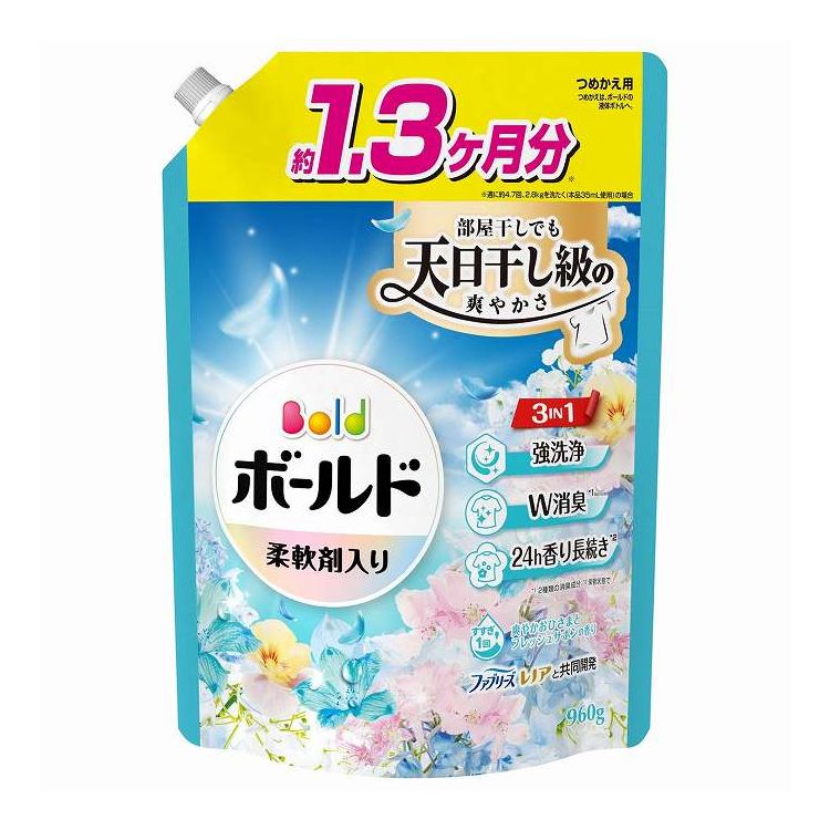 【単品4個セット】 ボールドジェル爽やかフレッシュフラワーサボンの香りつめかえ用超ジャンボサイズ P..