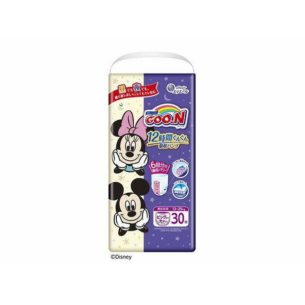 このページは4902011104264単品が15個セットの商品ページです【商品特徴】●6回分（※）の吸収パワーで、昼でも夜でも12時間モレ安心！※当社測定方法による、1回の排尿量を、BIGより大きいサイズは70mlとして表記。●グーン史上最高（さいたか）ギャザーで足まわりをしっかり包み込んで、動きまわってもすきまができにくい。●スピード吸収シートでおしっこをすばやく吸い込んで拡散するから、うつぶせ寝でもモレ安心。●全面通気性シート　●消臭機能付き吸収体【製造者】大王製紙株式会社【生産国】日本【単品内容量】30枚※メーカーの都合によりパッケージ、内容等が変更される場合がございます。当店はメーカーコード（JANコード）で管理をしている為それに伴う返品、返金等の対応は受け付けておりませんのでご了承の上お買い求めください。【代引きについて】こちらの商品は、代引きでの出荷は受け付けておりません。【送料について】北海道、沖縄、離島は別途送料を頂きます。
