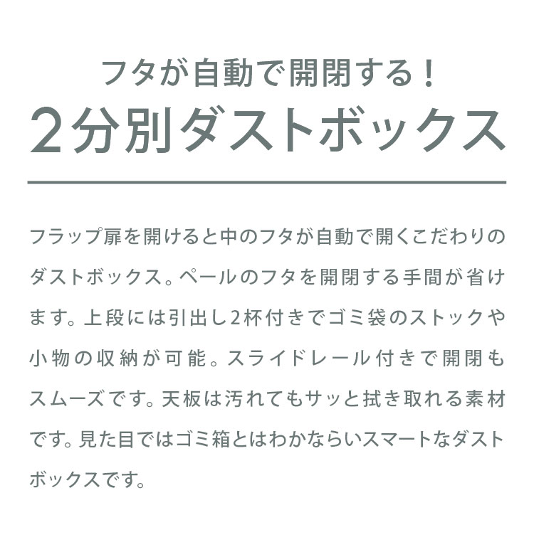ゴミ箱 隠す収納 キッチンカウンター 2分別 蓋が自動開閉 スライドレール付き完成品 日本製 ペールワゴン ペールストッカー ダストボックス レンジ台 レンジラック(代引不可)【送料無料】 rcmd-36281769 リコメン堂 サンプル画像2