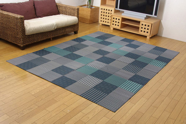 Futon Covers - 純国産 袋織い草ラグカーペット 『京刺子』 ブルー 約191×250cm【送料無料】【代引き不可】