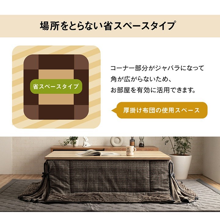 省スペース こたつ布団 正方形 チェック柄 ブラウン 約180×180cm バラン(代引不可)【送料無料】 [3]