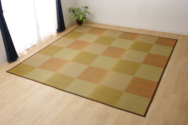 Character Pattern - い草ラグ 花ござ カーペット ラグ 8畳 格子柄 市松柄 ピーア ブラウン 本間8畳 約382×382cm(代引不可)【送料無料】