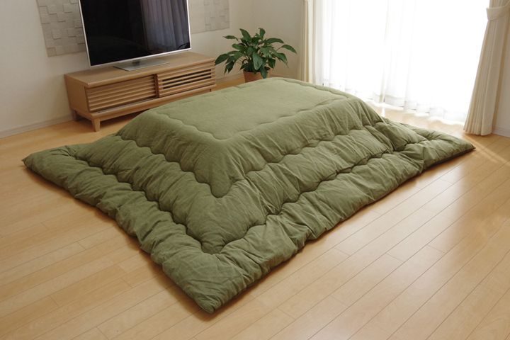 こたつ布団 正方形 掛け単品 つむぎ調 『先染めつむぎIT』 グリーン 約205×205cm 厚掛けタイプ(代引不可)【送料無料】