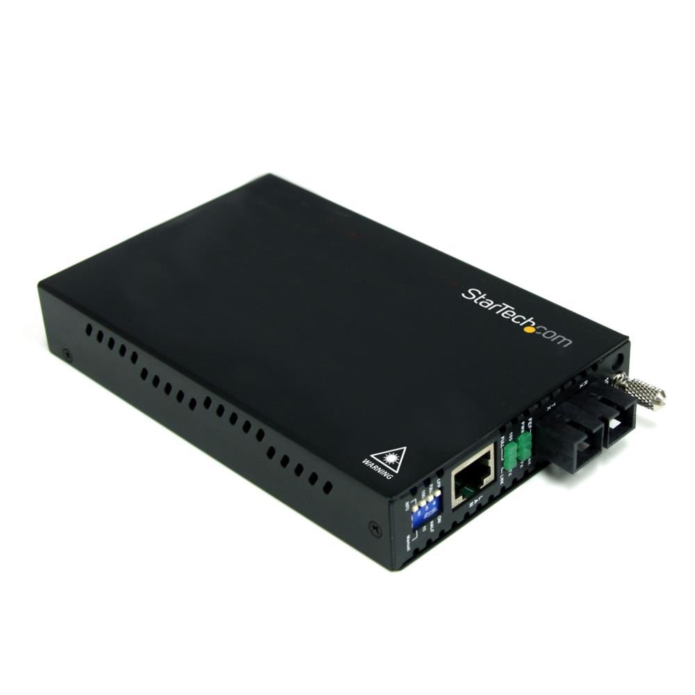 マルチモード光ファイバ(SC)を使用して10/100 Mbpsイーサネット接続を変換し最長2kmまで延長商品説明マルチモード光ファイバーで高速イーサネット(10/100 Mbps)を最長2kmまで延長できる光メディアコンバーター(SCタイプ)。 この光メディアコンバータは、100Base-FX光ファイババックボーンを介して10/100 Mbpsイーサネットネットワーク(10/100Base-T)とリモートネットワークセグメントをつなぐ費用対効果の高いソリューションを提供します。オールスチール製の筐体で耐久性に優れ、シンプルなプラグアンドプレイで設定に手間がかからない便利なイーサネット-光ファイバ変換ソリューションです。 本製品は、単独で使用できるほか、20スロットの2Uラックマウントケース(ETCHS2U)へのインストールにも対応し、優れた汎用性を提供します。 StarTech.comでは2年間保証と無期限無料技術サポートを提供しています。商品仕様製品タイプ：メディアコンバータ仕様：■ローカルユニットコネクタ: RJ-45、光ファイバ SC デュプレックス ■PoE: なし ■WDM: なし ■工場出荷時(パッケージ)重量: 0.9 kg ■オートMDIX: あり ■ファイバタイプ: マルチモード ■ファイバ動作モード: ハーフ / フルデュプレックス ■最大データ転送速度: 200 Mbps(フルデュプレックスモード) ■最大伝達距離: 2 km ■波長: 1310nm ■エンクロージャタイプ: スチール ■色: ブラック ■製品幅: 87 mm ■製品重量: 600 g ■製品長さ: 153 mm ■製品高さ: 24 mm ■保存温度: -10°C 〜 70°C ■動作温度: 0°C 〜 60°C ■湿度: 10〜90% RH ■パッケージ内容: 万能電源アダプタ(北米 / 英国/ EUで使用可能)、光ファイバメディアコンバータ、取扱説明書 ■センターチップのポラリティ: ポジティブ ■プラグタイプ: M ■入力電圧: 115 〜 230 AC ■入力電流: 0.36A ■出力電圧: 12 DC ■出力電流: 1.6 A ■電源: ACアダプタ同梱【送料について】北海道、沖縄、離島は送料を頂きます。【代引きについて】こちらの商品は、代引きでの出荷は受け付けておりません。